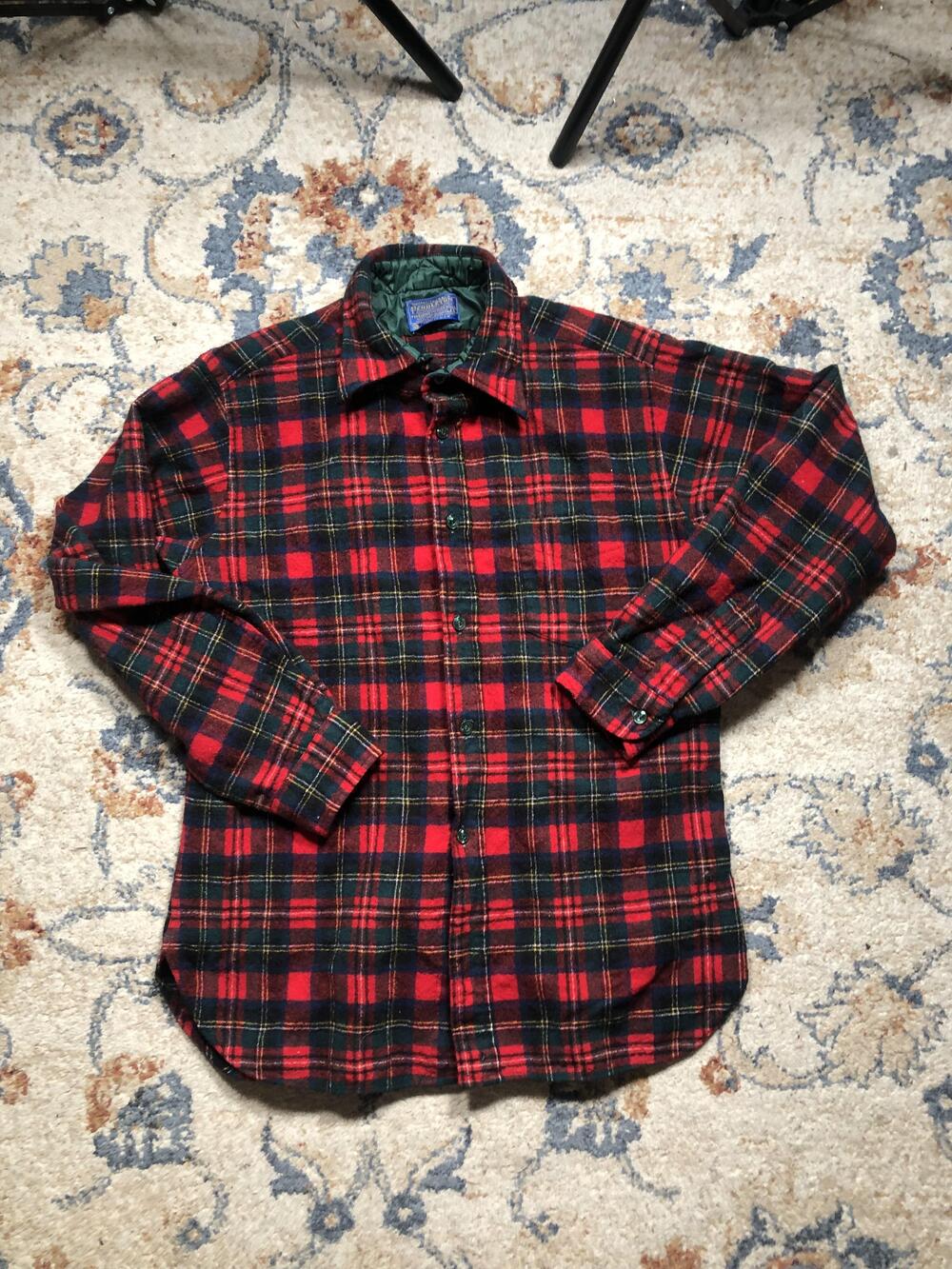 Vintage Pendleton Jacket Mens Medium Red Green Plaid Wool Flannel 70s USA